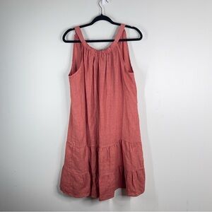 BELLAMBRA Women’s XL 100% Linen Corral Tank Dress Tiered Mini Dresss Split Neck